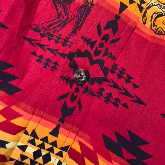 Ariat Western Aztec Red Black Cowboy Horses Rodeo Button Down Shirt Mens XXL - Picture 10 of 14